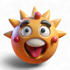 Funny sun emoji isolated on transparent background, sticking tongue out, expressing silliness