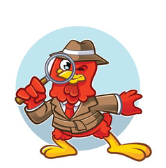 Naklejka premium funny rooster in a rush for finding things