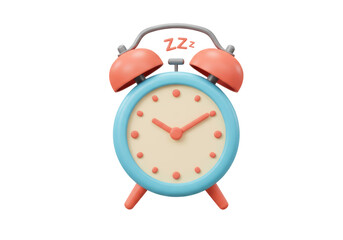 Isolated cartoon alarm clock with zzz symbol for sleeping, time management and wake up call