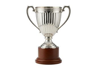 Isolated Silver Trophy Cup on Wood Base Awarded as Prize or Honor in a Sports Contest, etc
