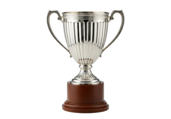 Isolated Silver Trophy Cup on Wood Base Awarded as Prize or Honor in a Sports Contest, etc