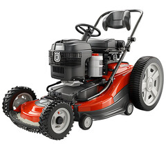 Fototapeta premium Powerful Red Lawn Mower for Effortless Yard Work on transparent background
