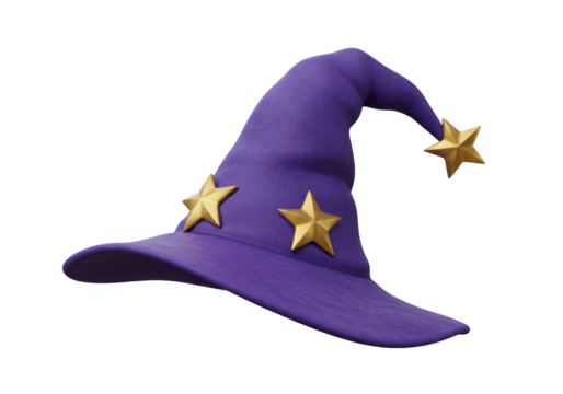 Isolated magical wizard hat with stars for Halloween or cosplay costume parties on display