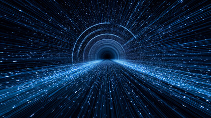 Light tunnel reminiscent of cyberspace