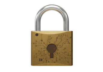 Isolated padlock hasp on metal surface showing digital pattern for technology industry