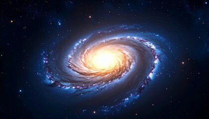 Spiral galaxy in deep space with galactic arms bending around