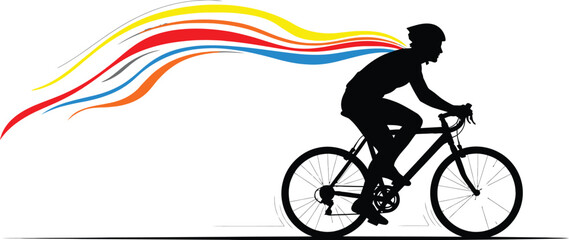 Obraz premium Silhouette of a cyclist riding a bicycle with colorful streaks flowing behind, symbolizing speed and energy, , capturing essence of motion