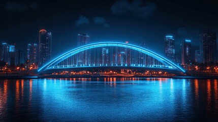 Naklejka premium Illuminated Bridge Over City at Night