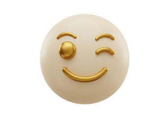 Isolated cartoon wink emoji face icon with golden accents and expression of playfulness