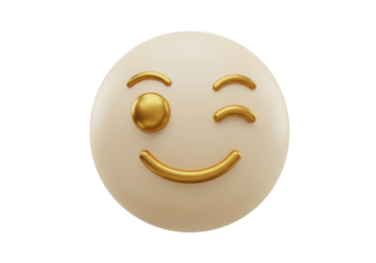 Isolated cartoon wink emoji face icon with golden accents and expression of playfulness
