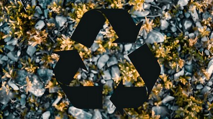Recycling Symbol Over Natural Ground Texture With Plants
