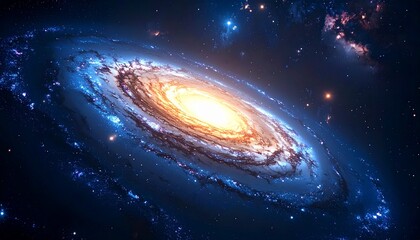 Fototapeta premium Spiral galaxy in deep space with galactic arms bending around