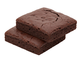 Isolated delicious fudge brownies piled on top of each other, ready to eat, sweet dessert