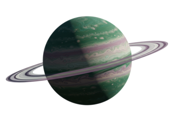 Isolated gas giant planet with rings. Space scene of an alien planet with a ring system.