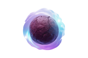 Cracked planet enveloped by a vibrant, swirling, translucent energy field. background removed