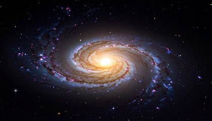 Spiral galaxy in deep space with galactic arms bending around