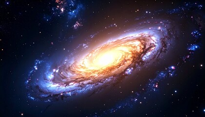 Fototapeta premium Spiral galaxy in deep space with galactic arms bending around