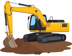 Yellow Excavator Digging Earth