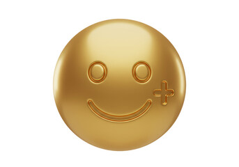 Isolated golden smiley face with plus sign adds positive spin to business communications