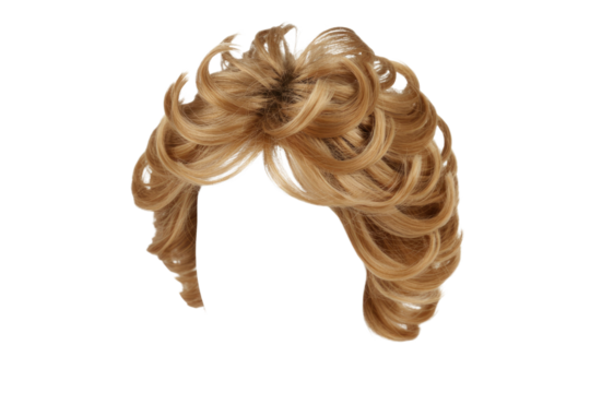 Transparent PNG image of a blonde women's curly hairstyle, ideal for design. background removed