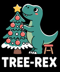 Retro Funny Christmas Dinosaurs Christmas Tree Rex Cute Xmas Dinosaurs