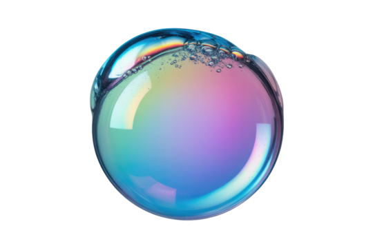 A vibrant, iridescent bubble with trapped air bubbles, isolated on a transparent background. background removed