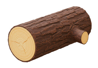 Isolated log section of wood with bark texture and tree rings ready for the winter fire