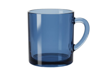 Isolated blue glass mug with handle, translucent drinkware for beverages, coffee or tea