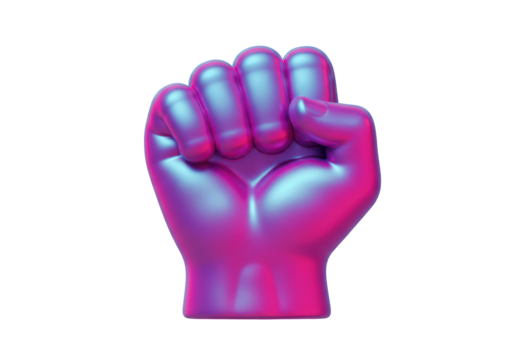 Isolated iridescent purple fist sculpture in a symbol of strength and resistance - Powered by Adobe