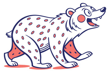 Cartoon White Bear Character with Red Spots and Outline on White Background