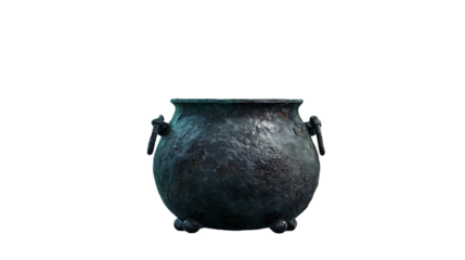 Old black cauldron isolated on transparent background