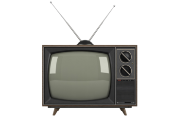 Vintage television with rabbit ears antenna, isolated on transparent background. Retro TV. background removed