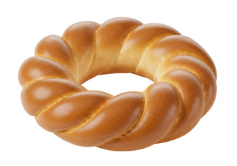 Isolated golden braided bread ring, traditional challah or sweet bread for Jewish holiday