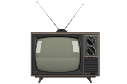 Vintage television with rabbit ears antenna, isolated on transparent background. Retro TV. background removed