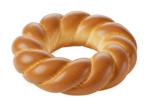 Isolated golden braided bread ring, traditional challah or sweet bread for Jewish holiday