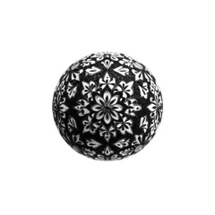 Geometric mandala ball with ornate abstract floral patterns in black and white on transparent background	