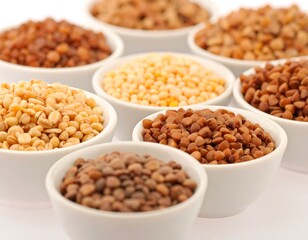 Small white bowls filled with various grains (1)