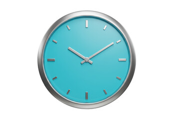 Isolated timepiece with teal face for telling the time, wristwatch with light blue dial