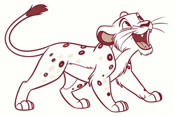 Cartoon White Lion Outline Roaring with Spots on White Background Design