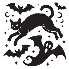 The Halloween vector, silhouette style, white background.