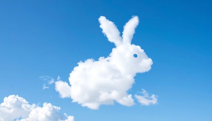 Fluffy white cloud rabbit in vibrant blue sky