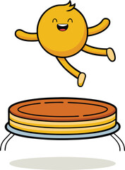 Happy Yellow Character Jumping on a Trampoline with a Smiling Face