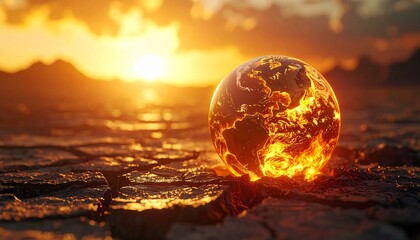 Earth's surface cracking and melting global warming concept
