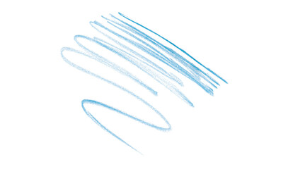 Hand drawn light blue pencil lines, circles, stripes and squiggly lines on a transparent background.