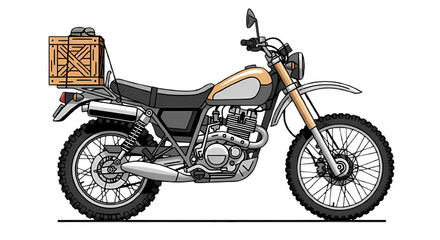 Fototapeta premium Classic OffRoad Motorcycle with Wooden Crate on White Background.