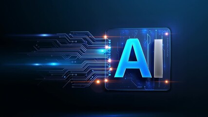 AI Technology: Futuristic rendering of an 'AI' icon, with circuit board elements and digital light trails against a dark backdrop, capturing innovation and technological advancement. - Powered by Adobe