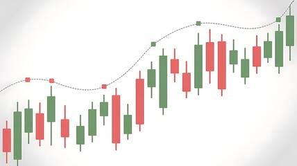 Red and green candlestick chart showing stock market fluctuations, isolated on white background