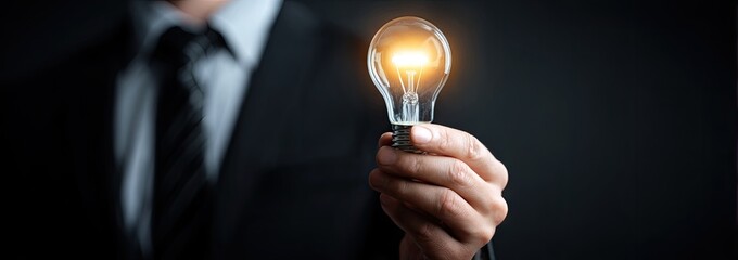 Businessman Holding Lightbulb Representing Innovation.