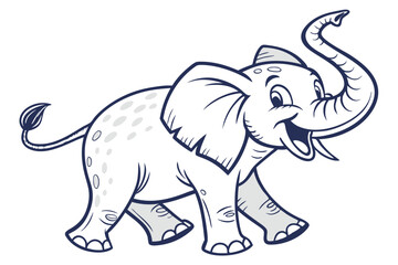 Cheerful Cartoon Elephant with Raised Trunk on White Background Design