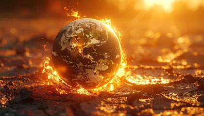 Earth's surface cracking and melting global warming concept